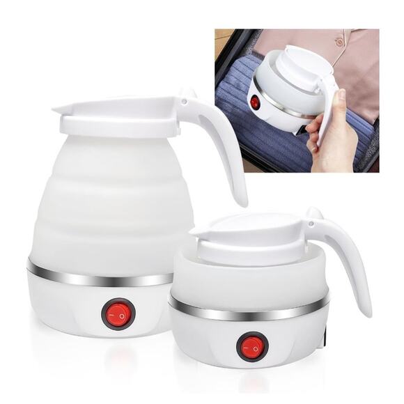 Foldable Electric Kettle Portable Collapsible 600ML Auto Shut-Off, 110V Silicone - Picture 1 of 7
